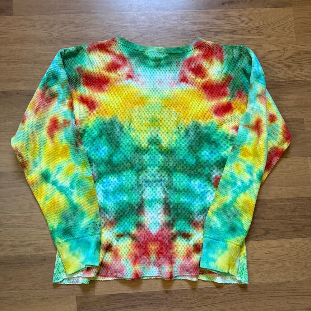 Vintage 90's B.V.D Tie Dye Thermal Waffle Knit Long Johns Sleeve Shirt Sz Small - Picture 5 of 7